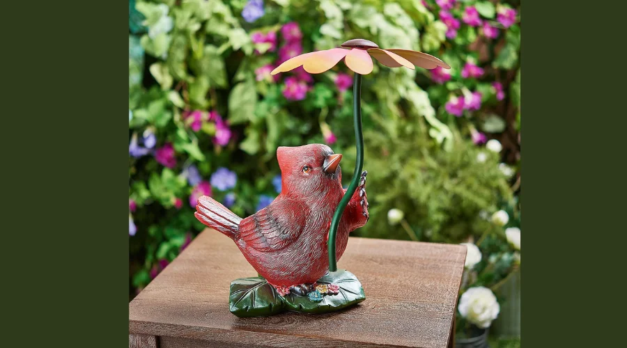 Compass Home Garden Bird Statuette with Flower Spinner