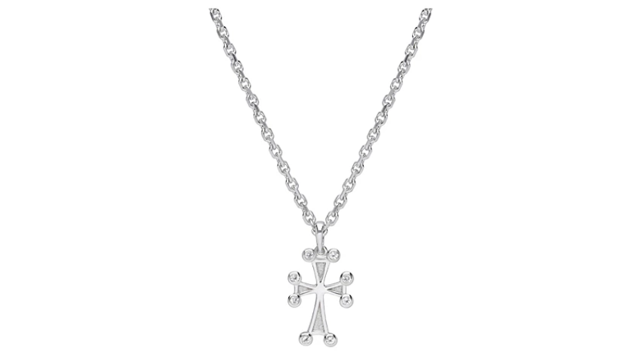 Goddaughters Sterling Silver White Topaz Cross Necklace
