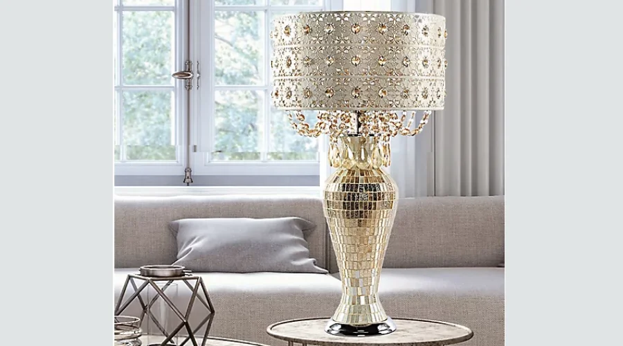 Jeweled Metal & Mosaic Table Lamp wCrystals