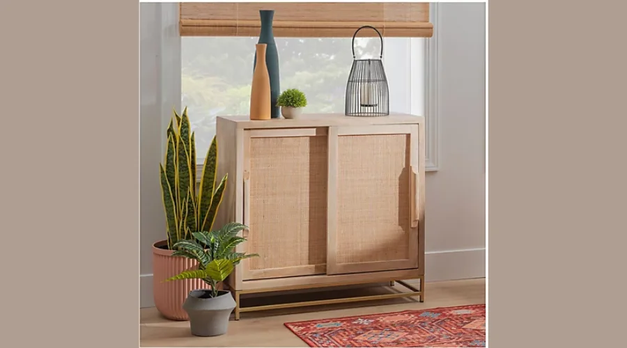 Linon Home Fielding Natural Rattan Cabinet with Sliding Doors