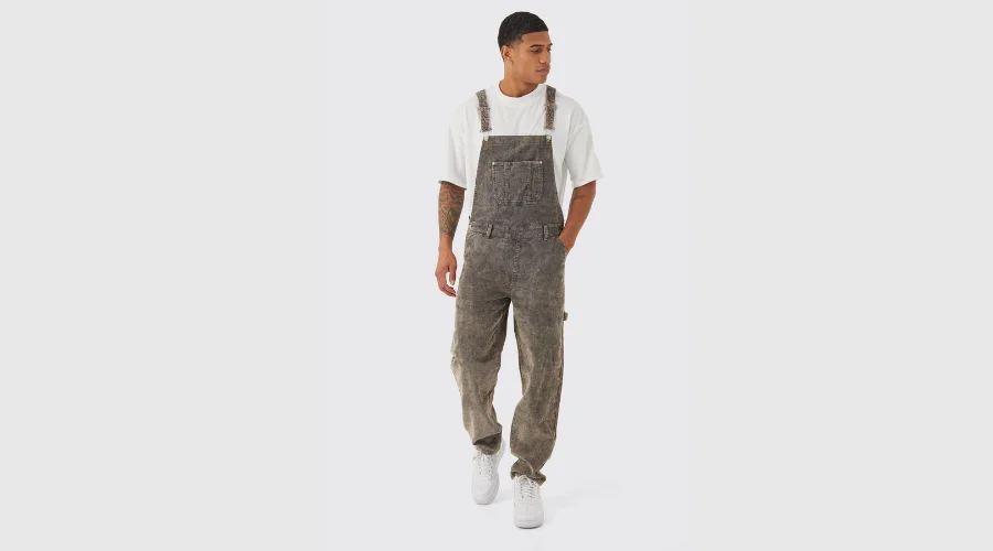 Relaxed Acid Wash Cord Overalls 