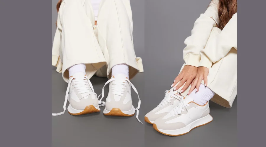 White Chunky Contrast Angled Sole Trainers