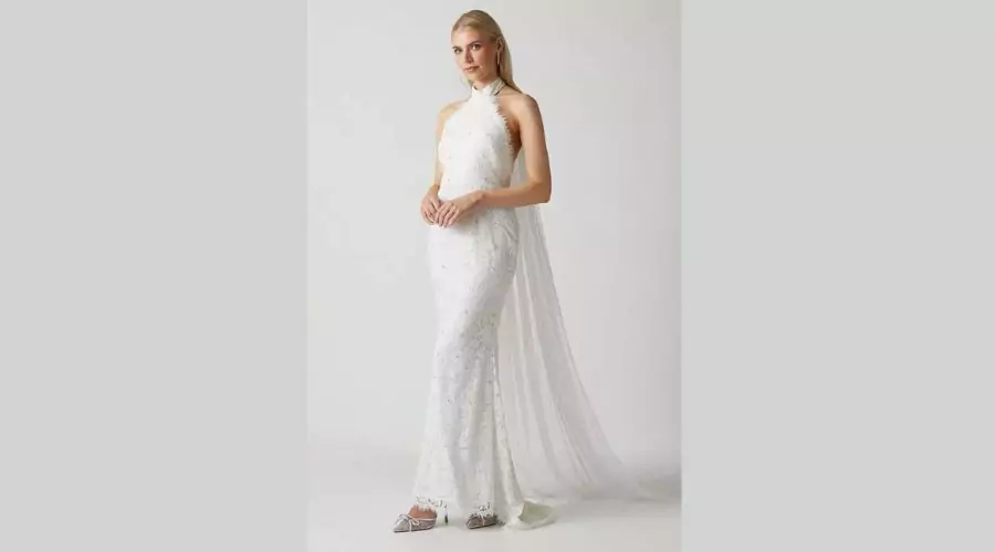High Neck Embellished Lace Wedding Dress