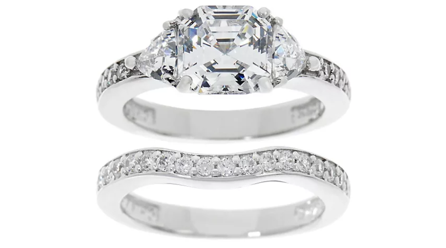 Diamond 2.90 Cttw Asscher Bridal Ring Set, Platinum Clad