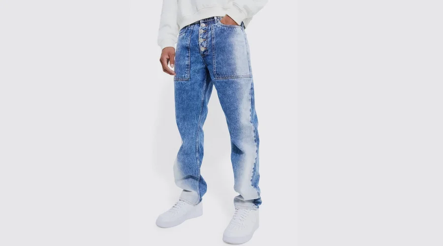 Relaxed Rigid Acid Wash Jeans