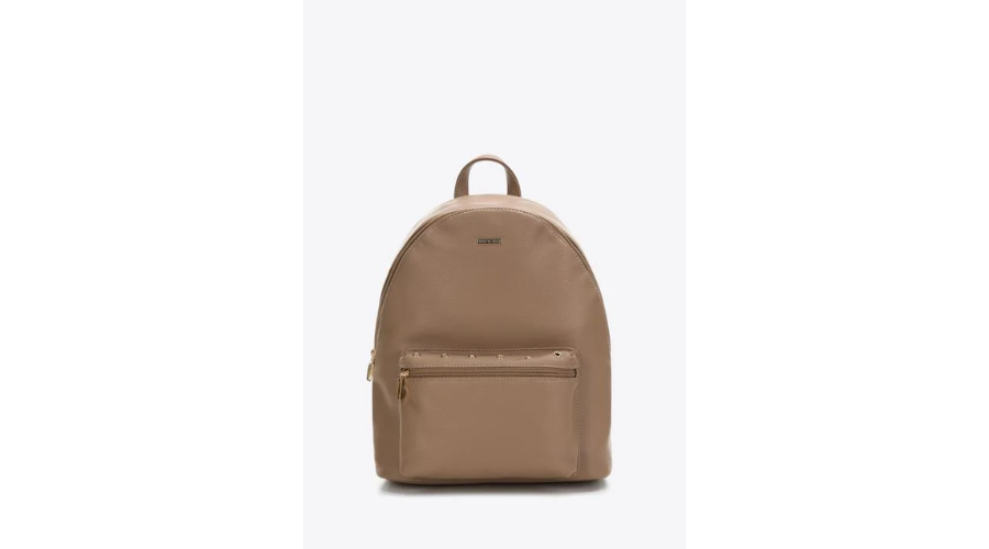 Women's beige backpack with a pocket decorated with rivets | Feedhour