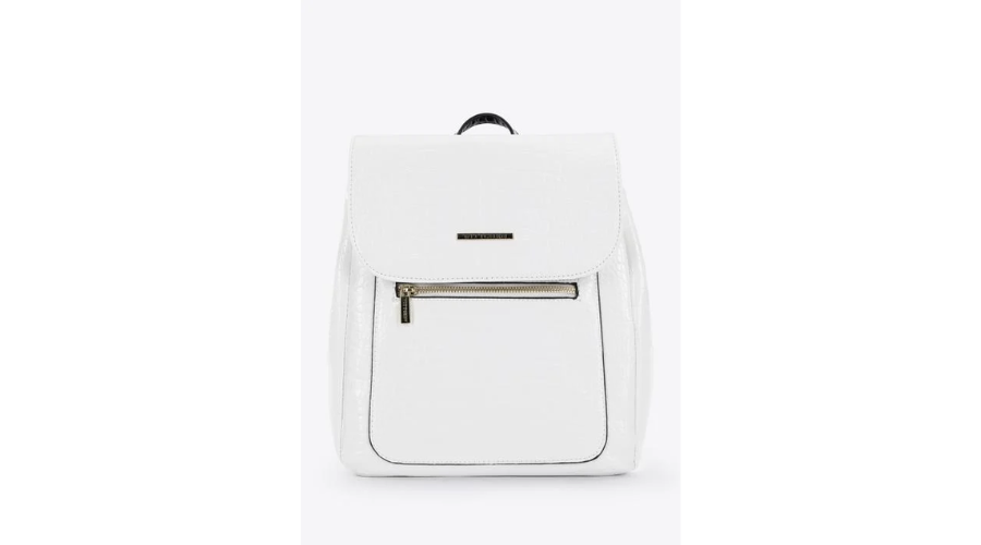 Women's white croco eco-leather backpack with a front pocket | Feedhour