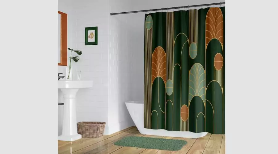 Forest Green Minimalist Art Deco Shower Curtain Set