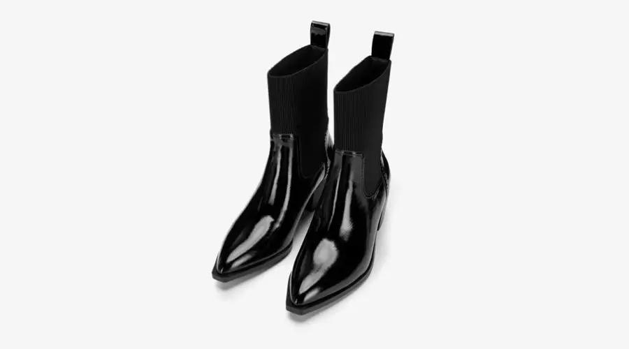 Women's Black Patent Leather Cowboy Boots with Flexible Upper