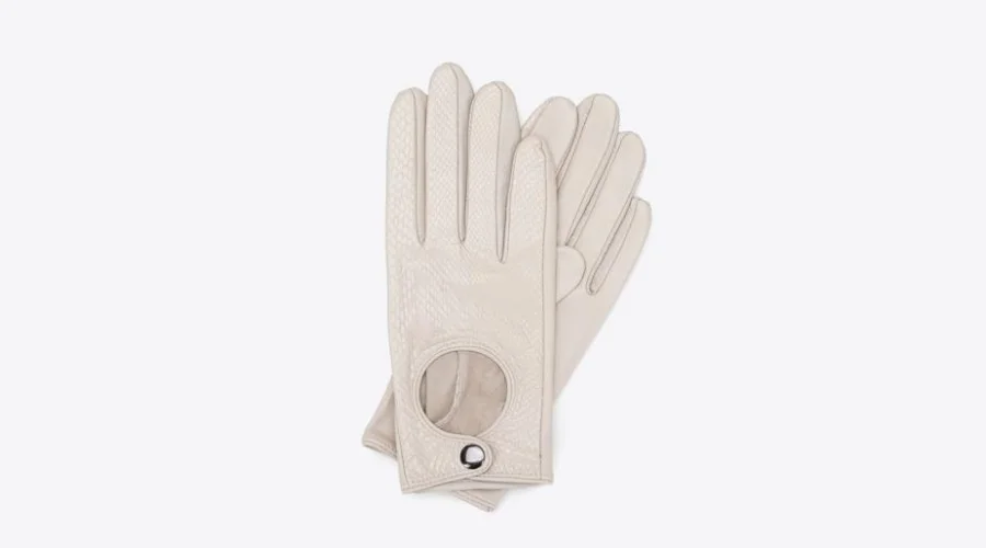 Classic cream color Leather gloves for winter