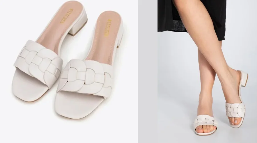 Cream Flip Flops with a Low Heel
