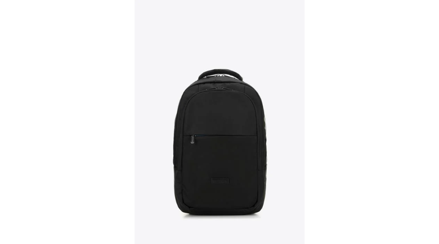 Laptop backpack with rounded flap and external pocket in black | Feedhour