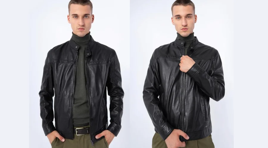 Men's classic black leather jacket