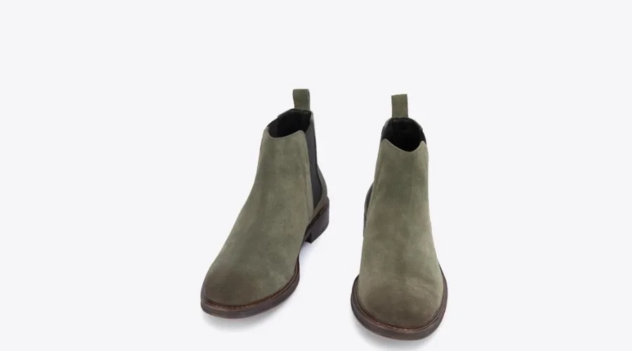 Men's green suede Chelsea boots with a thick sole