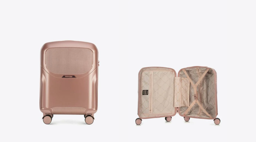 Polycarbonate cabin suitcase with a rose gold | Feedhour