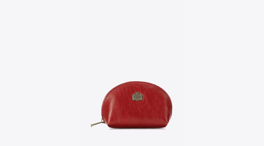 Semi-rounded red leather coin bag