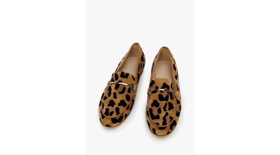 Women’s Leopard-Print Suede Moccasins with a Brown Buckle | Feedhour