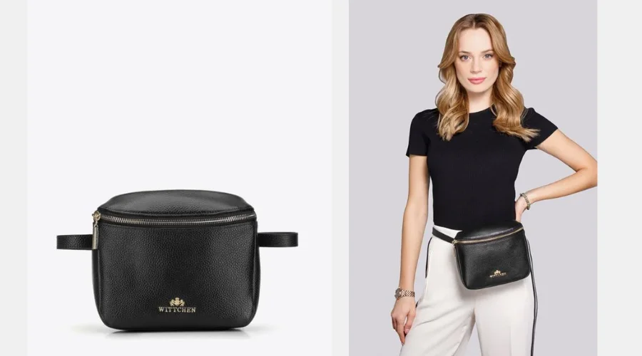 Women’s Rectangular Black leather waist Bag