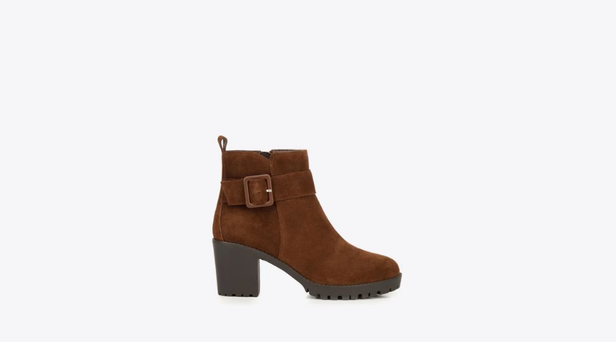 Women's Suede Ankle Boots With A Decorative Brown Buckle