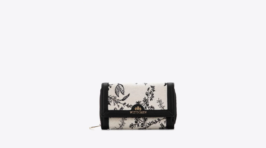 Women’s double-sided patterned wallet in black and cream