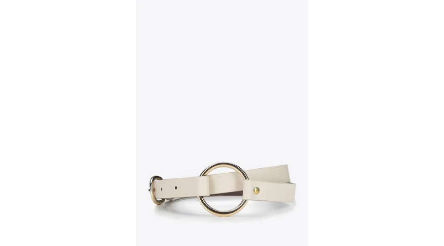 Women's leather belt with double clasp, cream | Feedhour