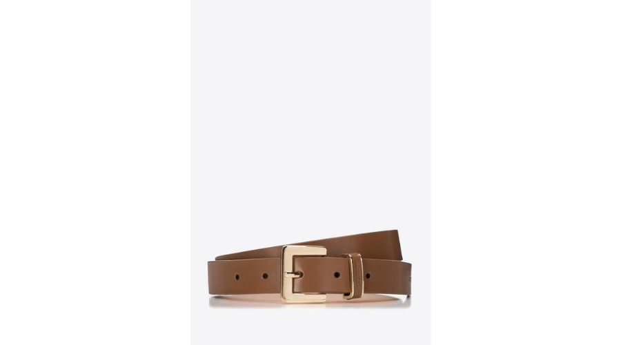 Women's narrow brown leather belt with a decorative loop | Feedhour