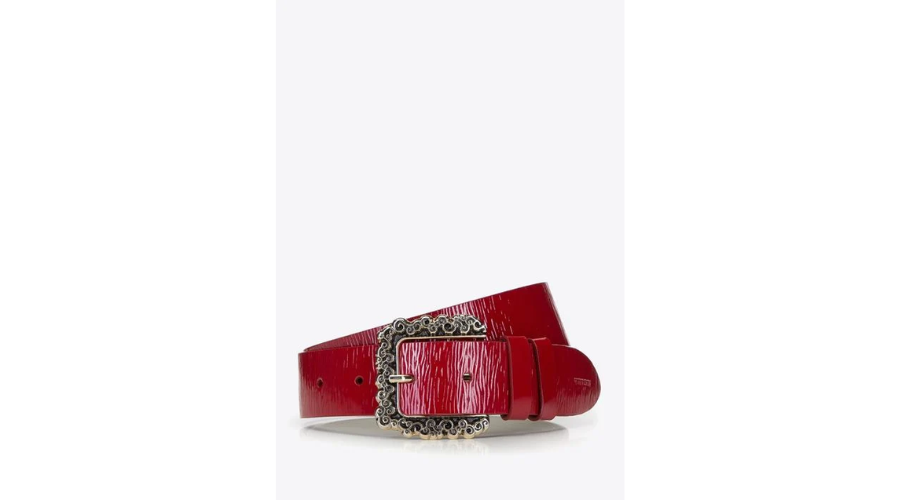 Women's patent leather belt with a large red buckle | Feedhour