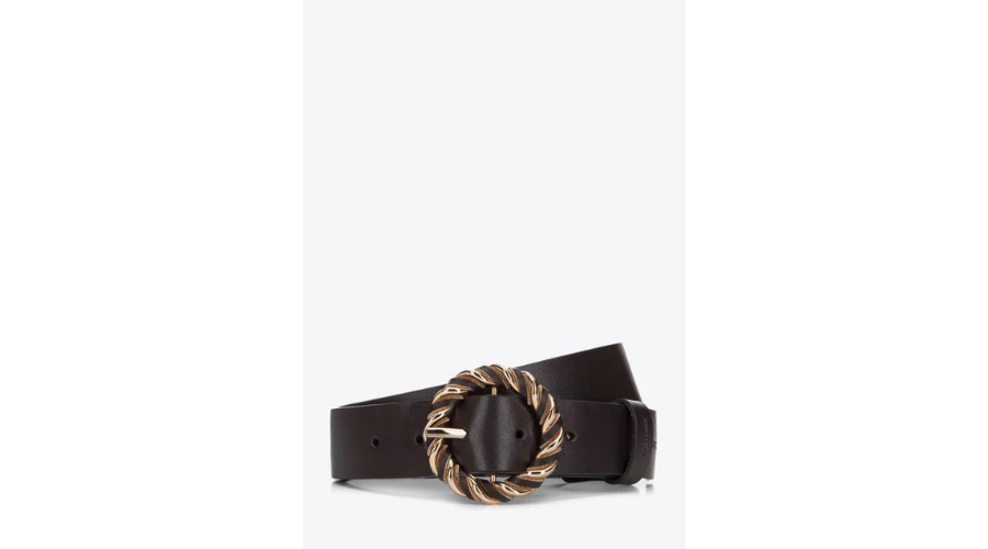leather belt with a round braided buckle, dark brown | Feedhour