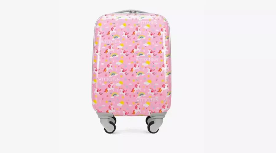 Pink children's suitcase with a unicorn motif