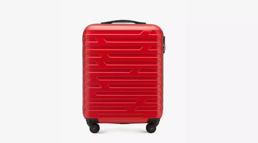 Red ABS cabin suitcase with a geometric pattern