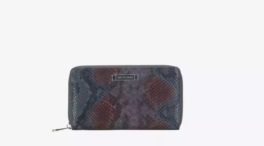 Women's large red and blue lizard leather wallet