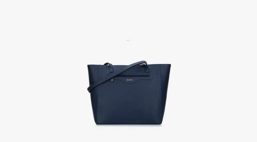 Navy Blue Saffiano Eco-Leather Shopper Bag with a Front Pocket | Feedhour