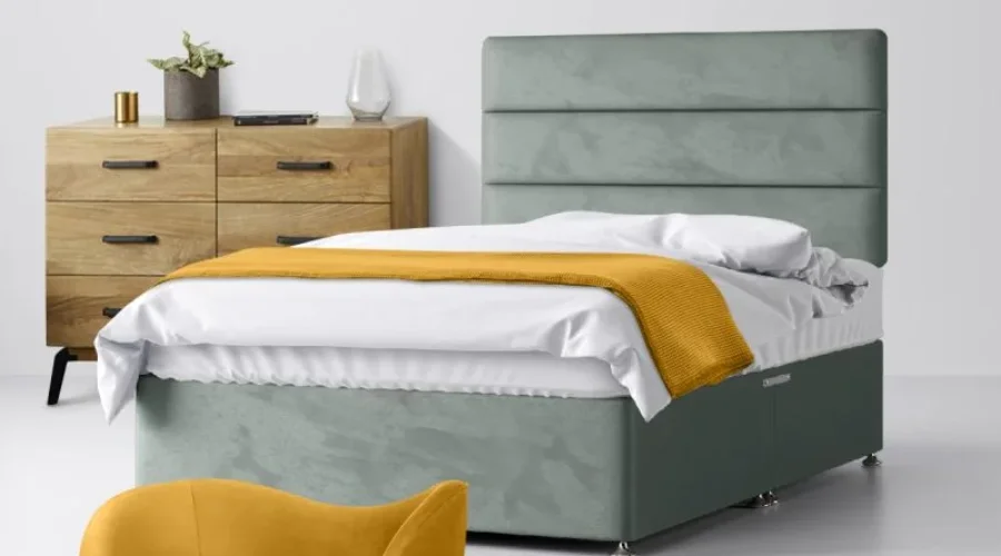 Asphalt Velvet Divan Bed & Cornell Line Headboard
