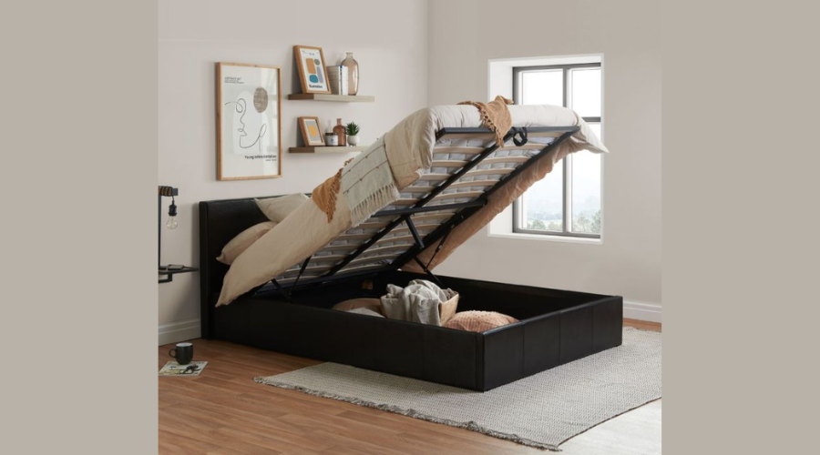 Berlin Bown Leather Ottoman Storage Bed in Black | Feedhour