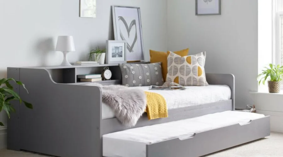 Grey Wooden Day Bed with Guest Bed Trundle Frame by Tyler
