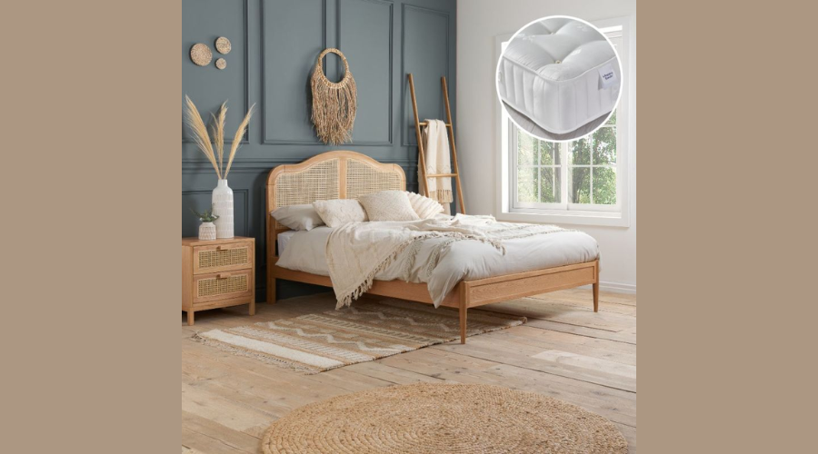 Leonie Rattan Oak Bed with Signature Mattress | Feedhour