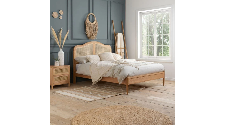 Leonie Rattan Oak Wooden Bed Frame