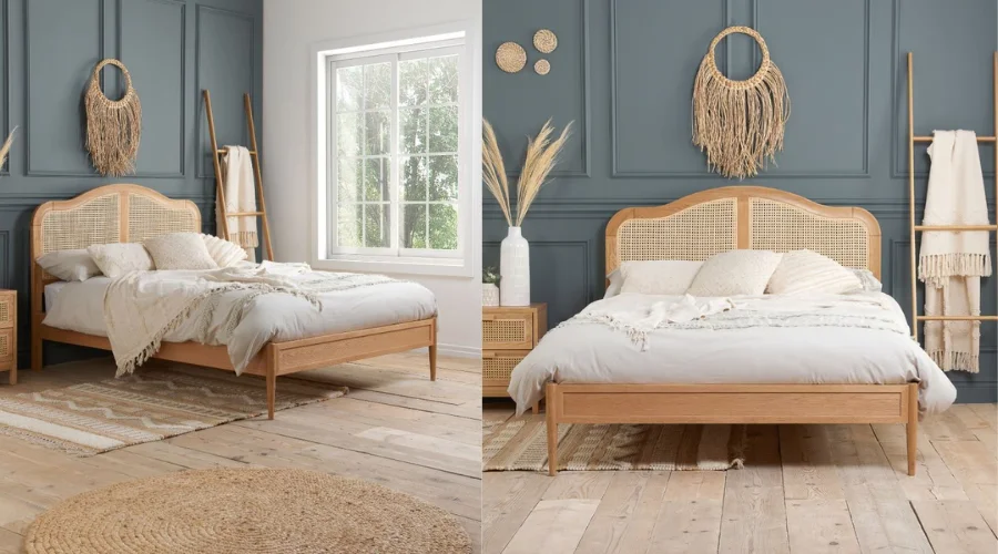 Leonie Rattan Oak Wooden Double Bed Frame