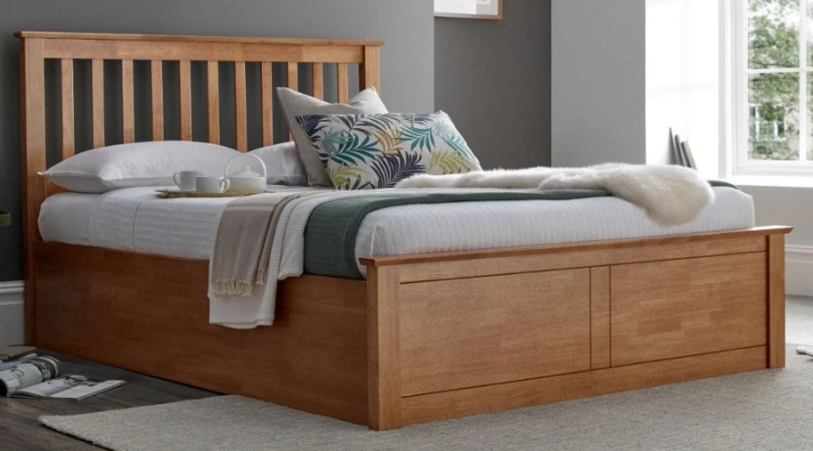 Malmo Oak Wooden Ottoman Bed