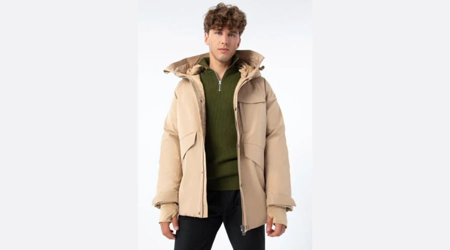 Men's winter jacket with double hood, beige