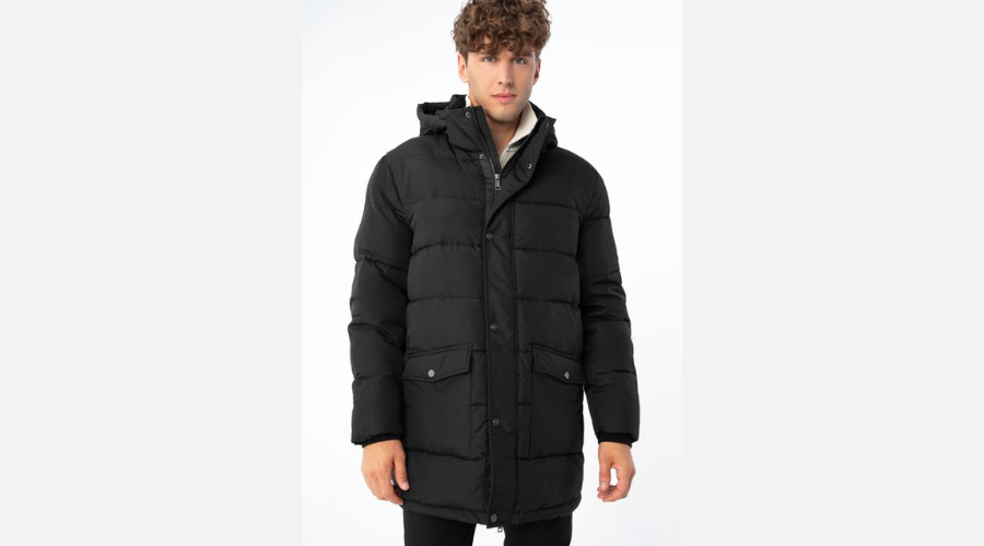 Men's winter jacket with hood, black