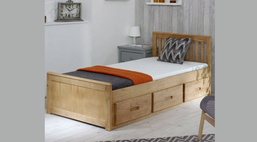 Mission Waxed Pine Wooden Single Bed With Storage | Feedhour