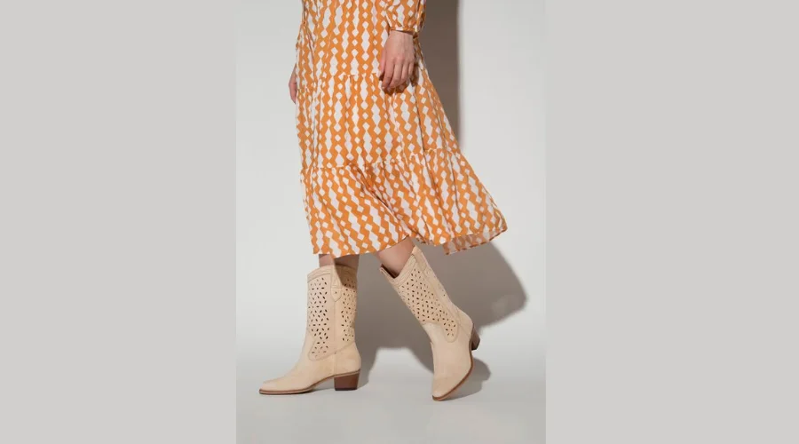 Openwork Suede High Cowboy Boots