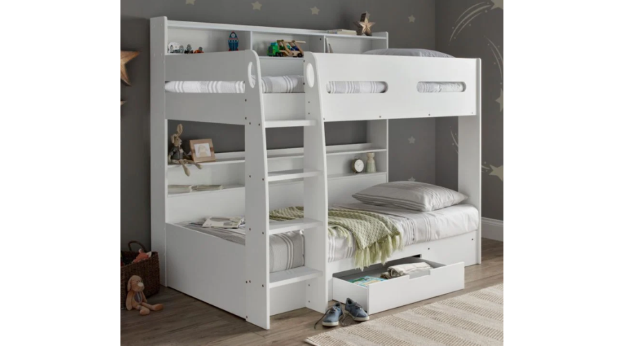 Polaris White Wooden Storage Bunk Bed Frame - 3ft Single