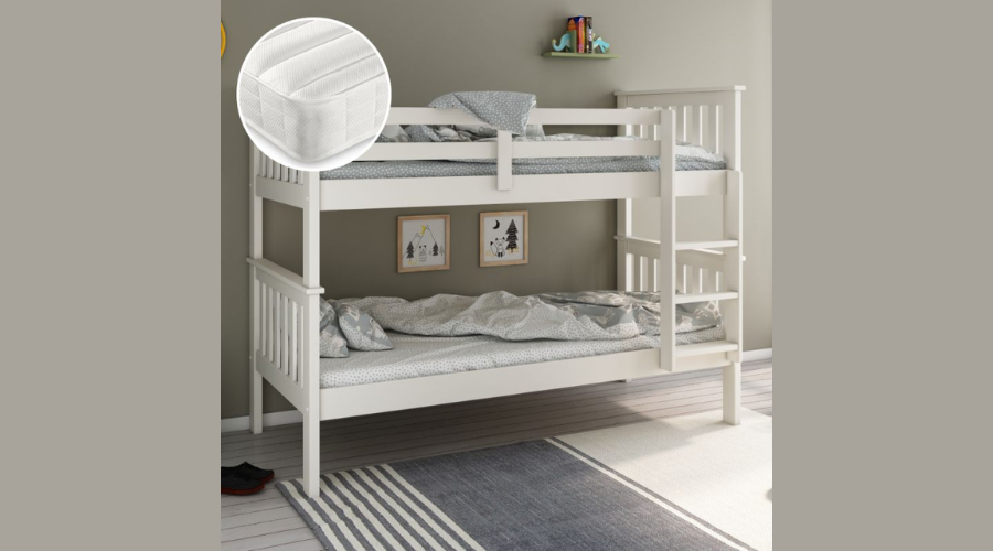 White Bunk Bed with 2 Ethan Mattresses | Feedhour