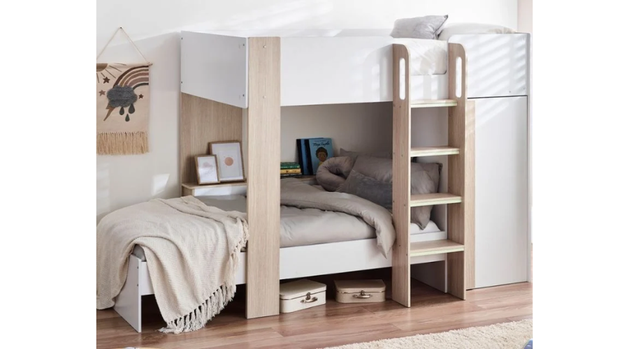 Wooden Storage Bunk Bed - 3ft Single - Horizon Pale Wood and White