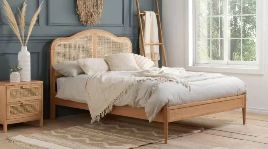Leonie Rattan Oak Wooden Bed Frame
