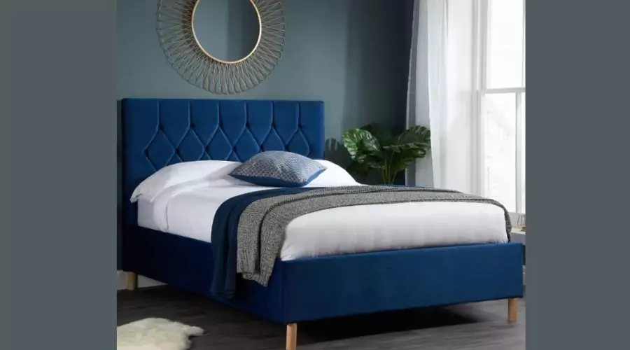 Loxley Blue Velvet Fabric Ottoman Storage Bed