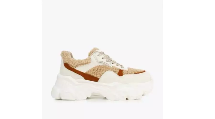 White and Beige Women’s Faux Fur Sneakers