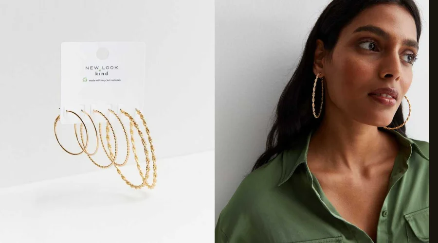 3 Pack Gold Twist Mixed Hoop Earrings